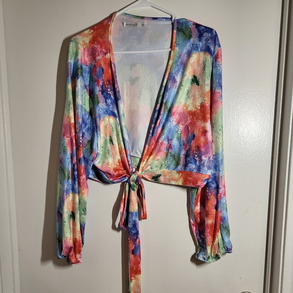 Colorful front tie crop top